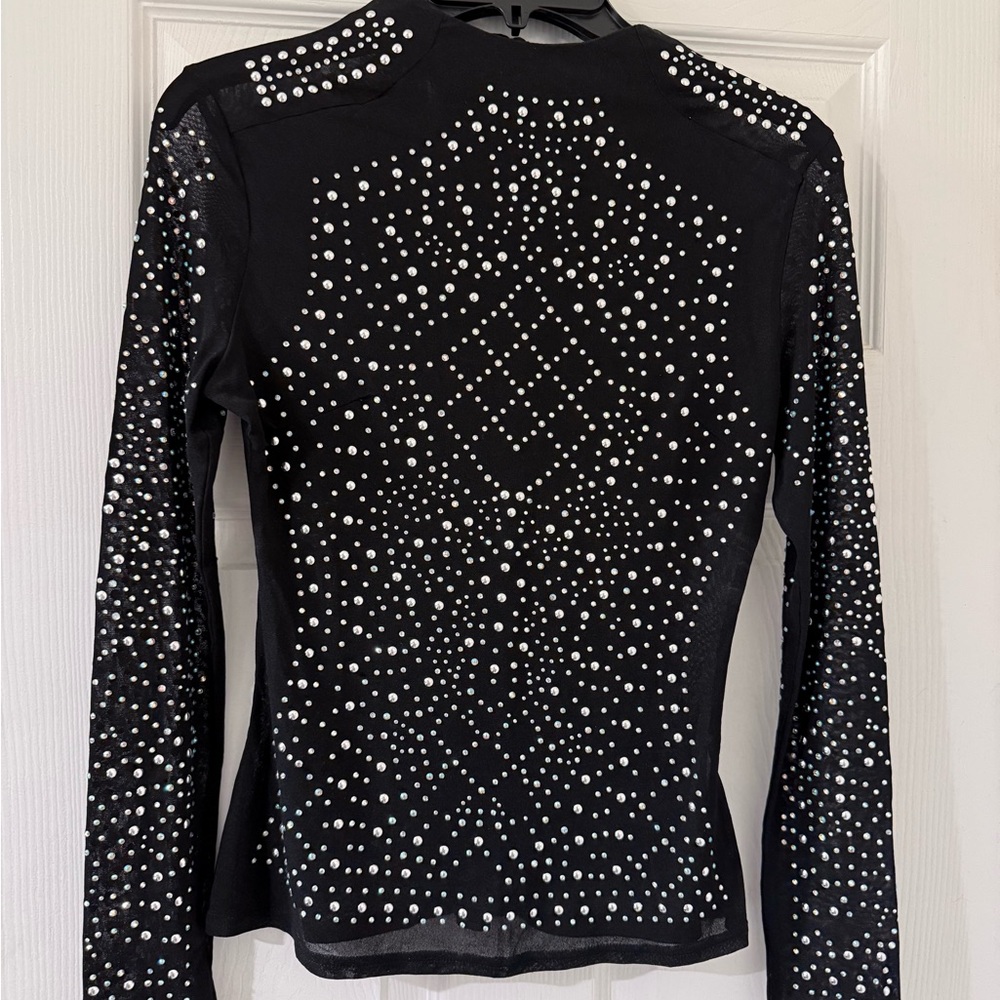 Black Embellished Long Sleeve Fitted Blouse